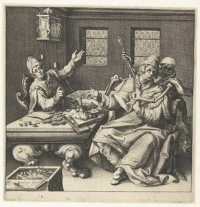 De geldwegers en de Dood door Jacob de Gheyn (II) (workshop of)