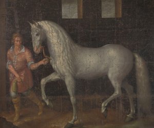 Een Spaanse oorlogspaard gevangen door Lodewijk Gunther van Nassau van aartshertog Albert van Oostenrijk in de Slag bij Nieuwpoort en gepresenteerd aan Prins Maurits