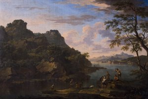 Klassiek landschap met figuren, laat 17e eeuw
