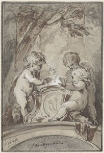 Allegorie met drie putti bij een altaar