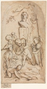 Buste van Diana met putti en jachtattributen, eerste helft 18e eeuw door Jacob de Wit