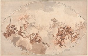 Ontwerp voor een Plafond: Apoteose van Callisto of Diana (recto), en Schets van Figuren (verso) door Jacob de Wit