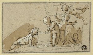 Vijf spelende putti door Jacob de Wit