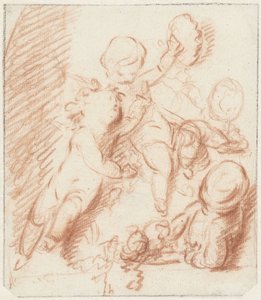 Ontwerp voor een deur- of schoorsteenstuk met drie putti door Jacob de Wit