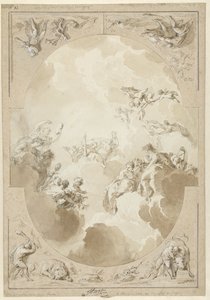Ontwerp voor een plafondschildering met de apotheose van Hercules en vier van zijn werken door Jacob de Wit