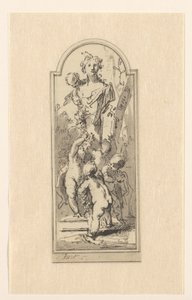 Putti met buste van vrouw tussen bomen