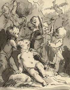 Putti die een lier bespelen