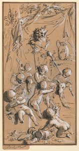 Putti spelen voor een Herm door Jacob de Wit