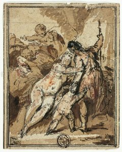 Venus probeert Adonis vast te houden door Jacob de Wit