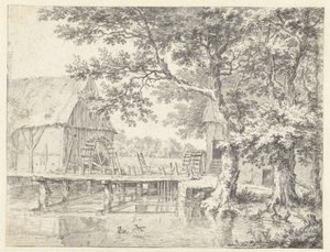 Tekening van een dubbele watermolen door Jacob van Ruisdael