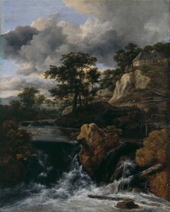 Heuvelachtig landschap met een waterval