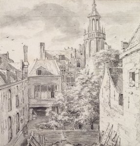 Zicht op de binnenplaats van het huis van de boogschutters van het St. Sebastian Gilde aan de Singel in Amsterdam door Jacob van Ruisdael