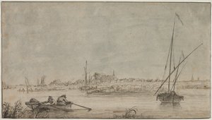 Uitzicht op Dordrecht vanaf de Rivier, 1775-1815 door Jacob van Strij