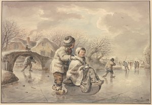 Winterlandschap met schaatsers door Jacob van Strij