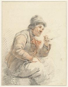 Zittende, pijprokende boer