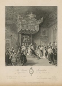 De trooninvestituur van een Ridder in de Kousenbandorde door Jacob van der Heyden
