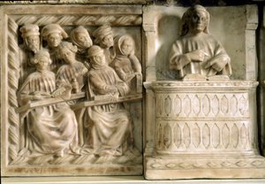Grafmonument van Carlo, Roberto en Riccardo da Saliceto: studenten volgen een cursus