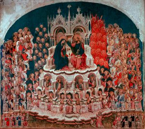De kroning van de Maagd in het Paradijs. Schilderij op hout door Jacobello del Fiore (1370-1439). 15e eeuw. Galleria dell