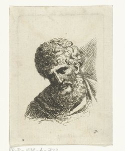 Borstbeeld van een man met krullend haar en baard