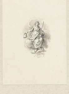 Zittende allegorische vrouwenfiguur op de wolken door Jacobus Buys
