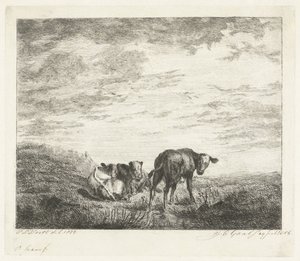Drie kalveren door Jacobus Cornelis Gaal (signed by artist)