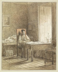 Portret van Gerrit Lamberts, zittend in een leunstoel in het Prentenkabinet