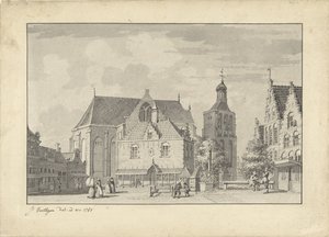 De kerk, waag en vismarkt in Workum