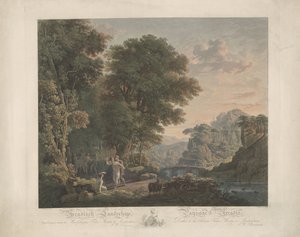 Arcadisch landschap met dansende figuren door Jacobus Wijsman