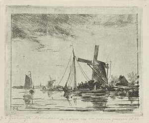 Riviergezicht met molen door Jacobus van Gorkom jr.