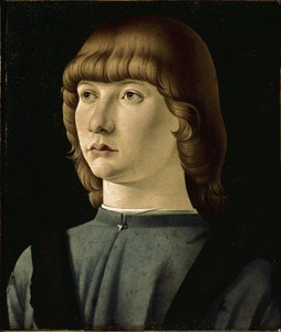 Portret van een jonge man door Jacometto (attr. to) Veneziano
