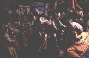 Manna in de wildernis door Jacopo Bassano