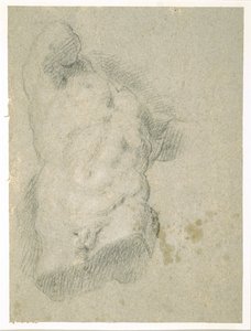 Tekening van een Mannelijke Torso (houtskool op blauw papier) door Jacopo Bassano