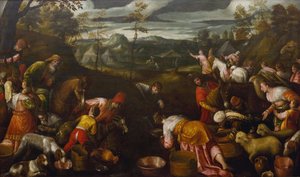 Mozes slaat water uit de rots door Jacopo Bassano