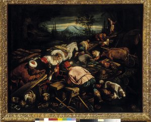 De bouw van de Ark van Noach door Jacopo Bassano