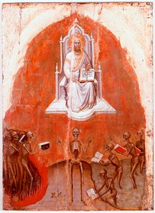 Linker paneel van het Polyptiek van de Openbaring: Christus met het Boek des Levens (detrempe op hout door Jacobello Alberegno, ca. 1360-1390) door Jacopo Alberegno