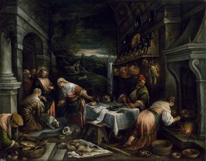 Christus in het huis van Maria, Martha en Lazarus door Jacopo Bassano