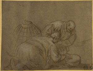 Boerenpaar kijkt in een mand door Jacopo Bassano