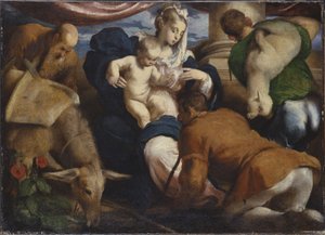 De aanbidding van de herders door Jacopo Bassano