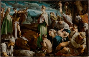 Het wonder van de kwartels door Jacopo Bassano