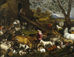 De dieren gaan aan boord van Noachs Ark door Jacopo Bassano il vecchio
