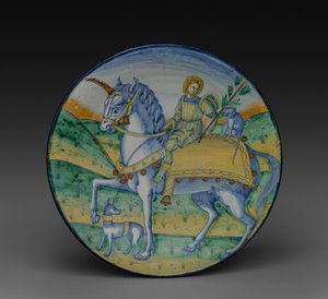 Bord: Man die op een eenhoorn rijdt, ca. 1510 door Jacopo Caffagiolo