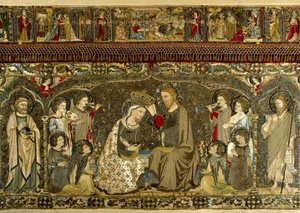 De kroning van de Maagd tussen acht engelen en veertien heiligen (kerkelijke borduurwerk) door Jacopo Cambi