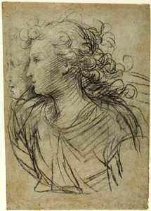 Halflang zicht van vrouw in profiel naar links (recto); Halflang zicht van figuur in driekwart profiel (verso)