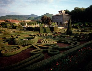 Zicht op villa Lante door Jacopo Vignola