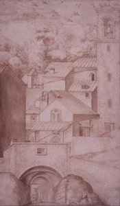 Uitzicht op het Klooster van La Verna, Ingangspoort en Klokkentoren, c.1607-12 door Jacopo Ligozzi