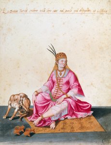 Turkse vrouw met hond, tekening door Jacopo Ligozzi door Jacopo Ligozzi