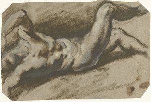 Achteroverliggende naakte jongeman door Jacopo Palma (il Giovane) (attributed to)