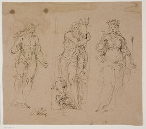 Neptunus geflankeerd door Vulcanus(?) en de personificatie van een stad door Jacopo Palma