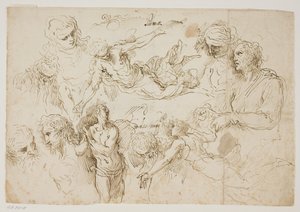 Blad met figuurstudies door Jacopo Palma