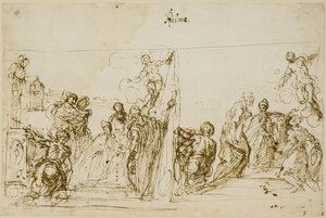 Twee compositieschetsen voor het votiefschilderij van Doge Pasquale Cicogna, Sala del Pregadi, Palazzo Ducale, Venetië door Jacopo Palma